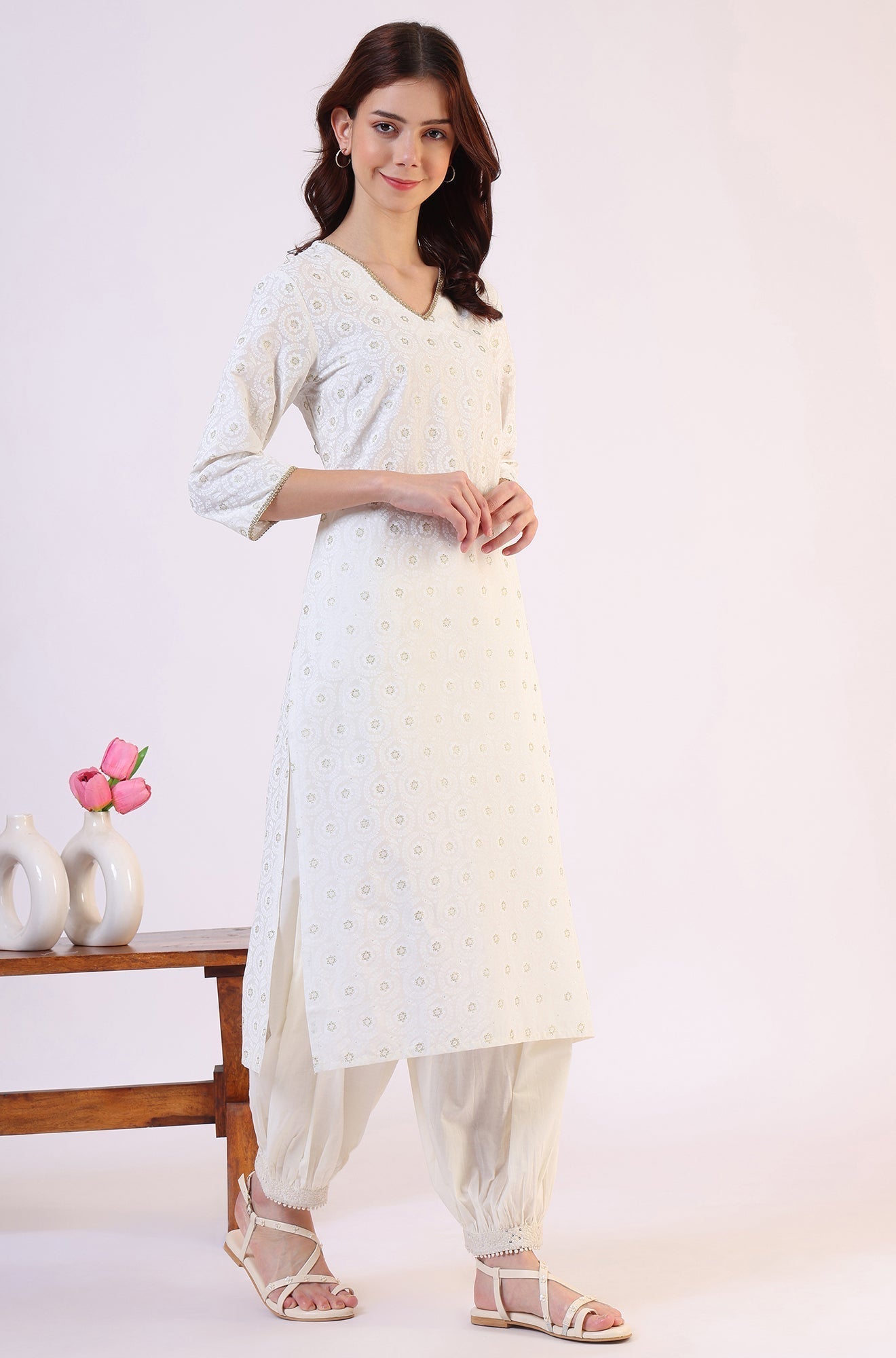 W for Woman Solid Pure Cotton Gathered Salwar