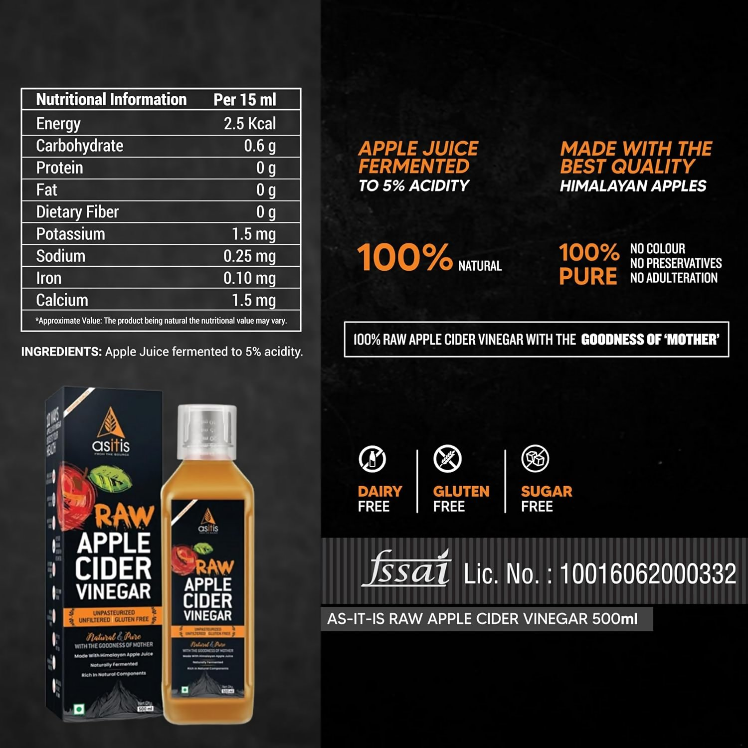 AS-IT-IS Nutrition Raw Apple Cider Vinegar with Mother 