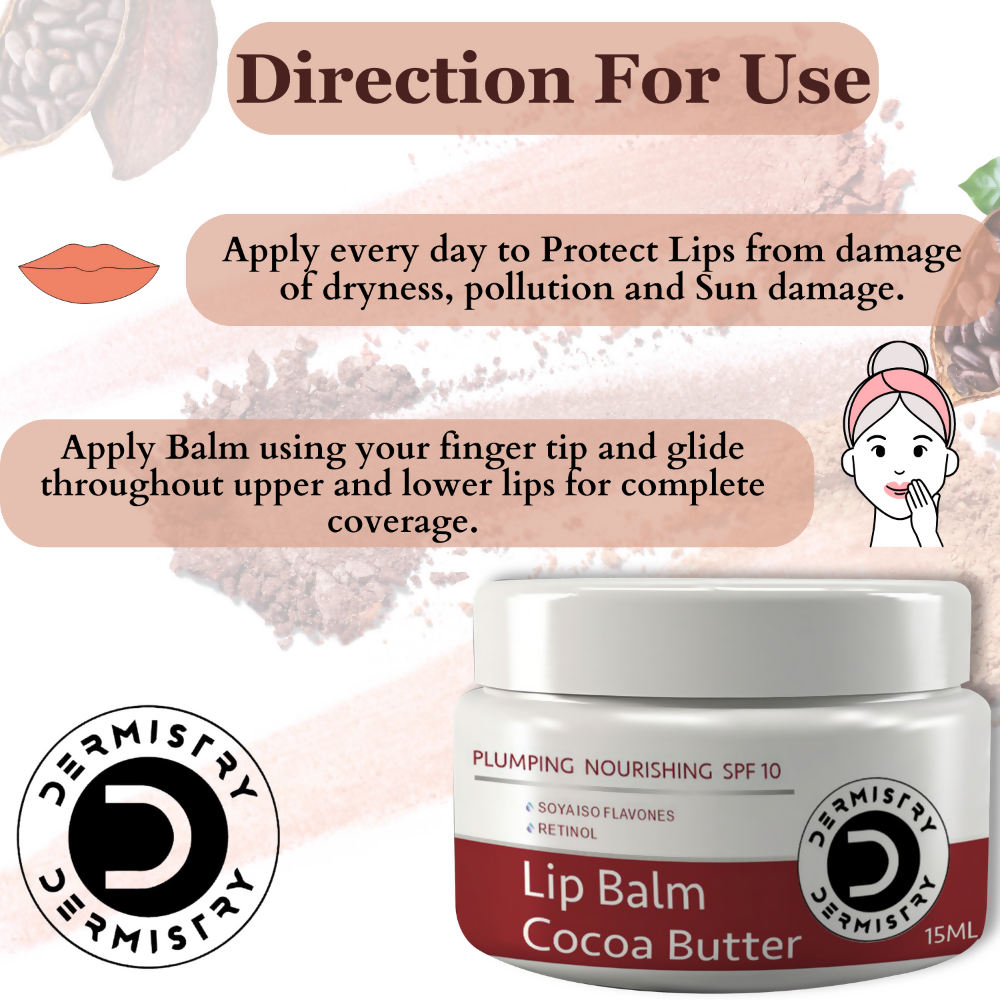 Dermistry Cocoa Butter Lip Care Tint Balm Plumping Nourishing Retinol SPF 10 for Glossy Lips - Grab2buy