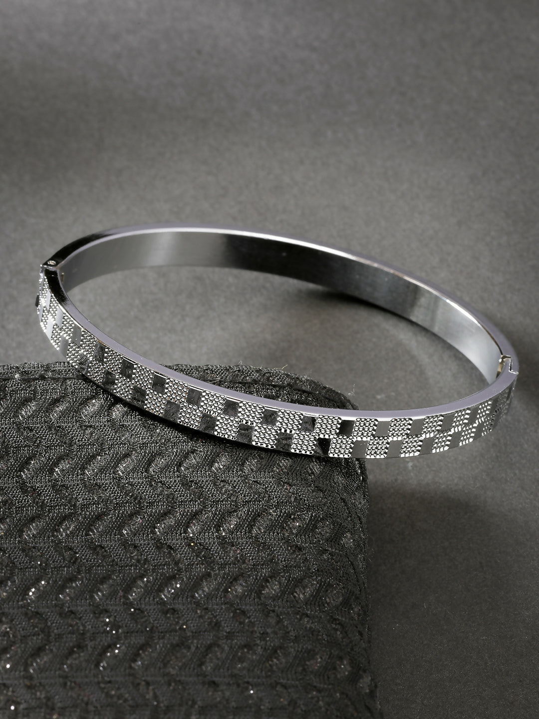NVR Men's Silver-Plated Stainless Steel Kada Bracelet