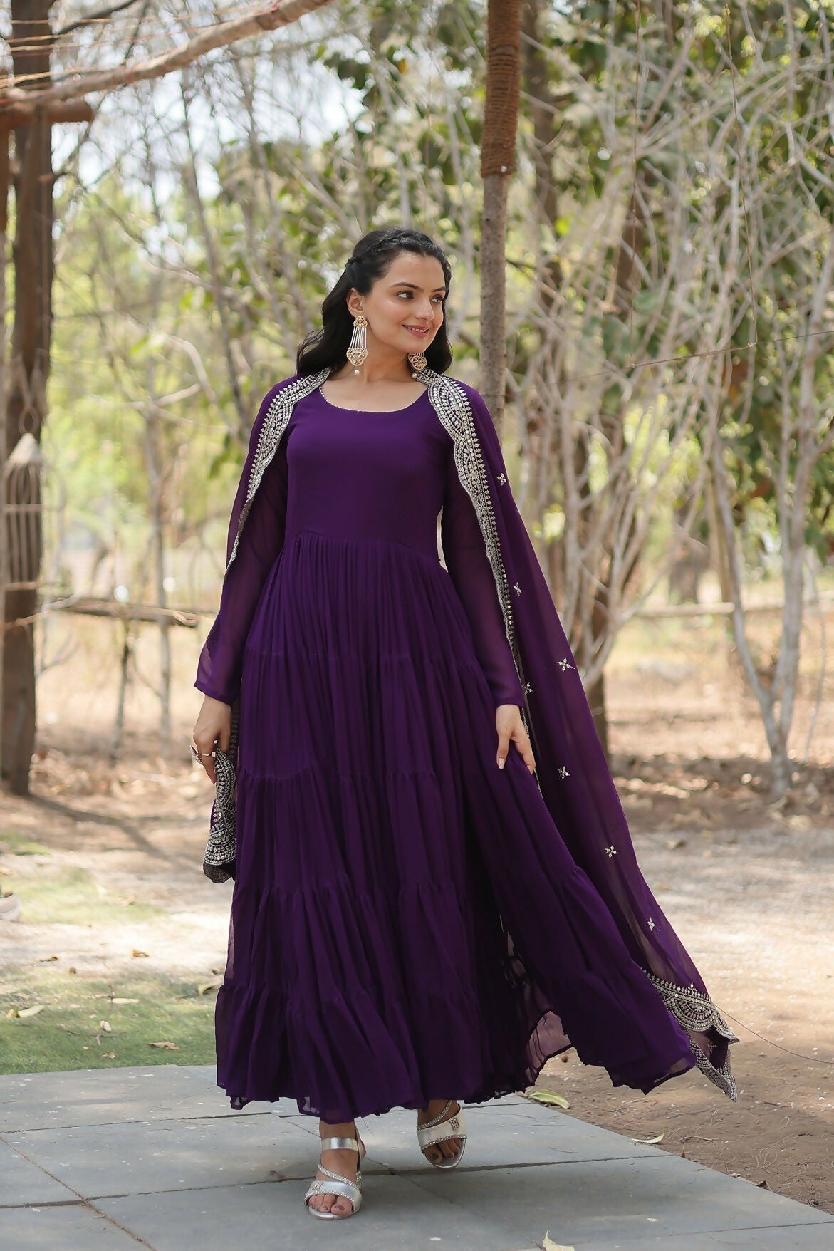 Joban Fashion Purple Georgette Sequence Embroidery Work Kurta Set