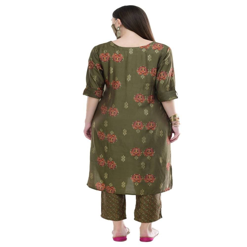 Lagi Women's Green Printed Straight Kurta & Pant (MC38A) 