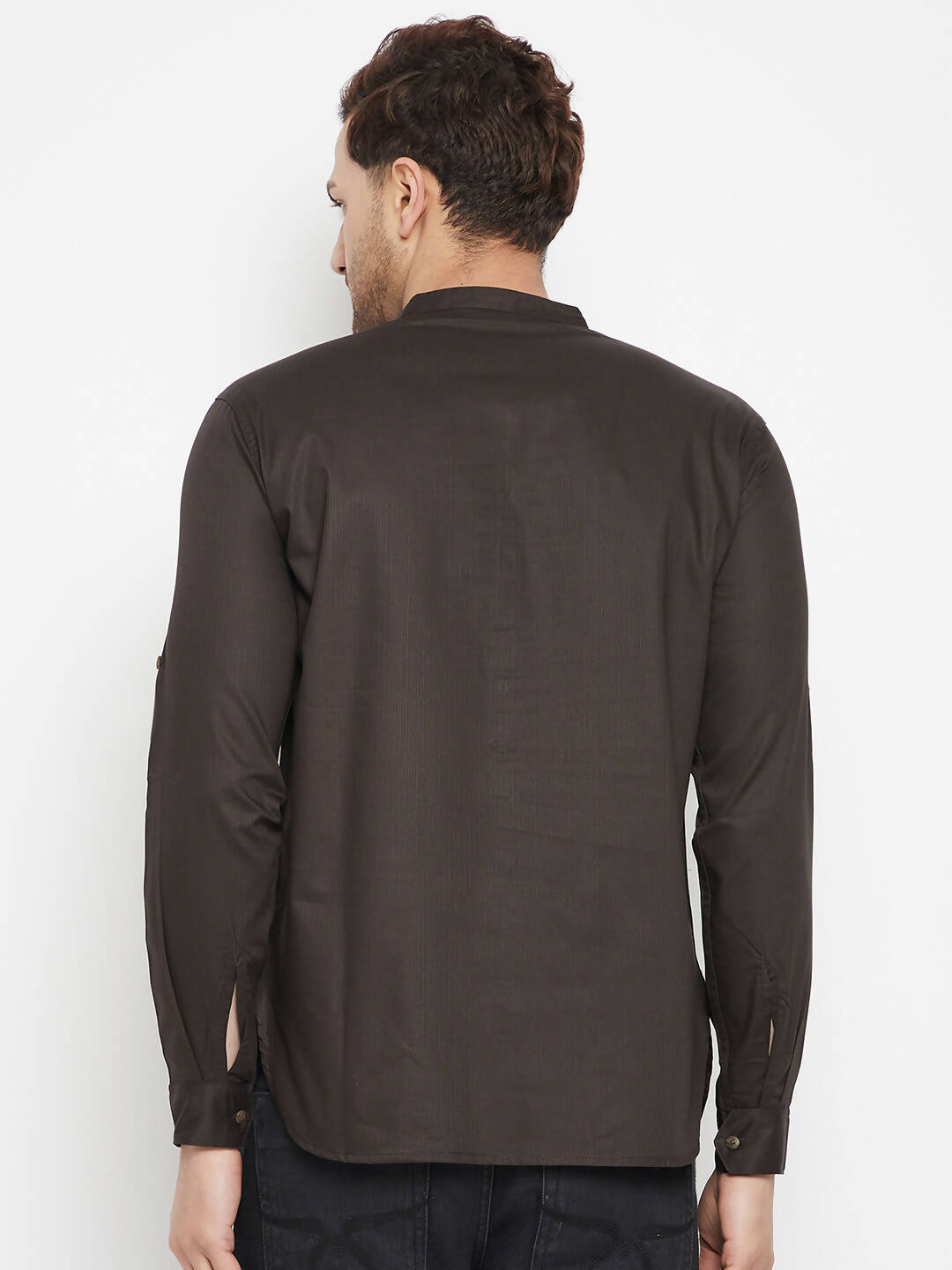 Even Apparels Brown Pure Cotton short Men's Kurta With Band Collar 