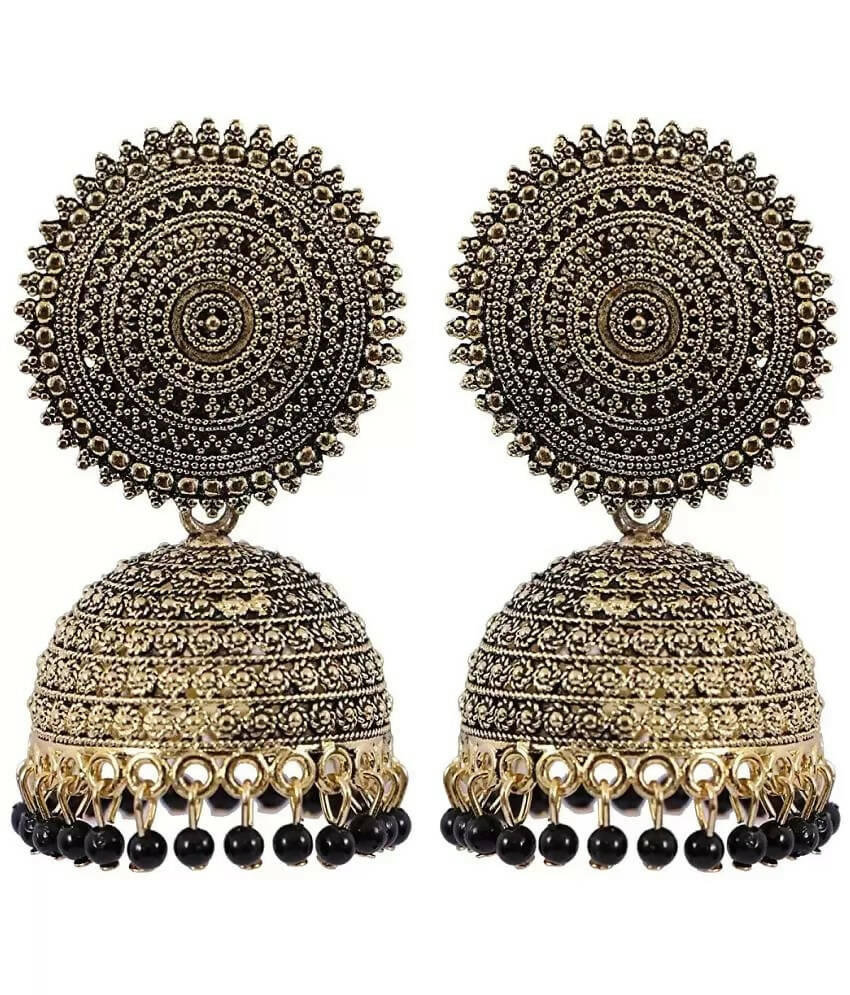 Mominos Fashion Joharkamal Gold-Plated Meenakari Jhumkas For Women & Girls (Black) - Grab2buy