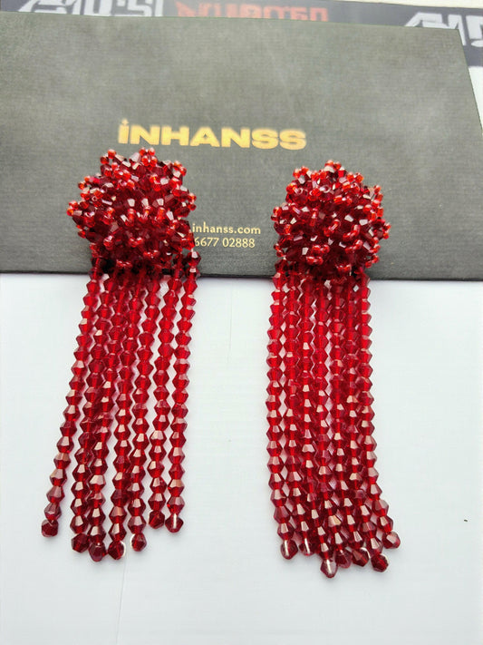 Inhanns Handmade Crystal Waterfall Earrings - Long - Maroon Big
