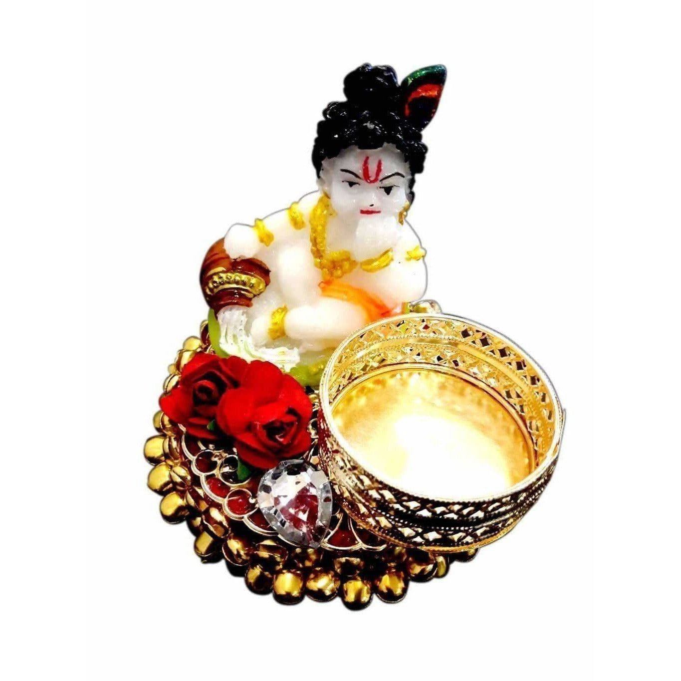 Little Krishna Candle with Gold Beads Kumkum Holder 