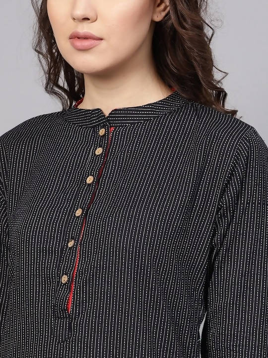Myshka Women Black & White Striped Straight Kurta