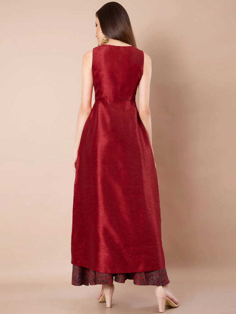 Indya Women Maroon Solid A-Line Kurta