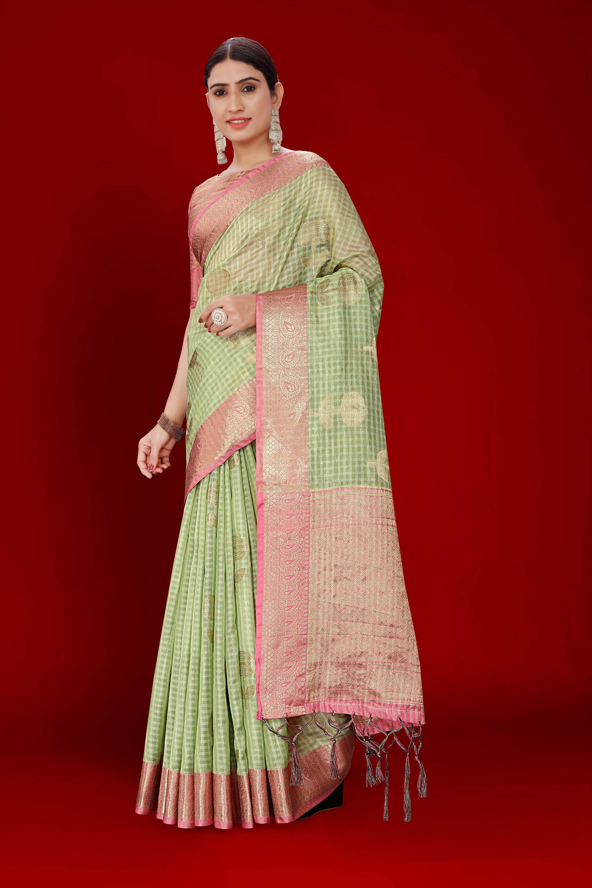 Green Soft Organza Woven Design Saree With Unstitched Blouse Piece - Zaara
