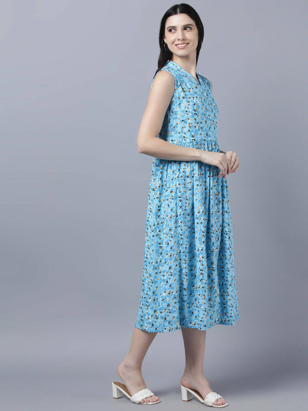 Myshka Women's Blue Floral Midi Dress