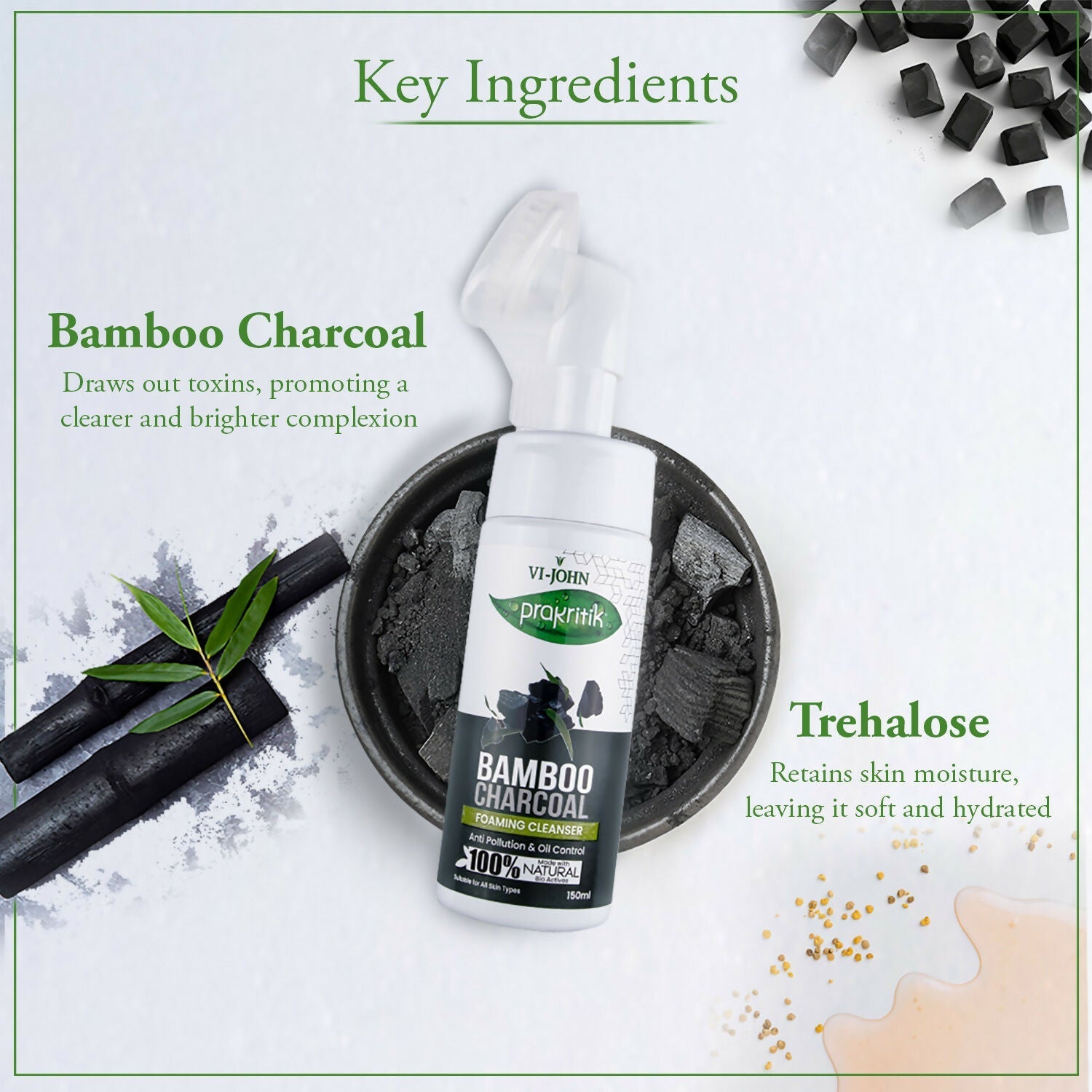 VI-JOHN Prakritik Bamboo Charcoal geling , Removes Tan, 100% Natural Bio Actives Face Wash  Grab2Buy VI-JOHN Grab2Buy