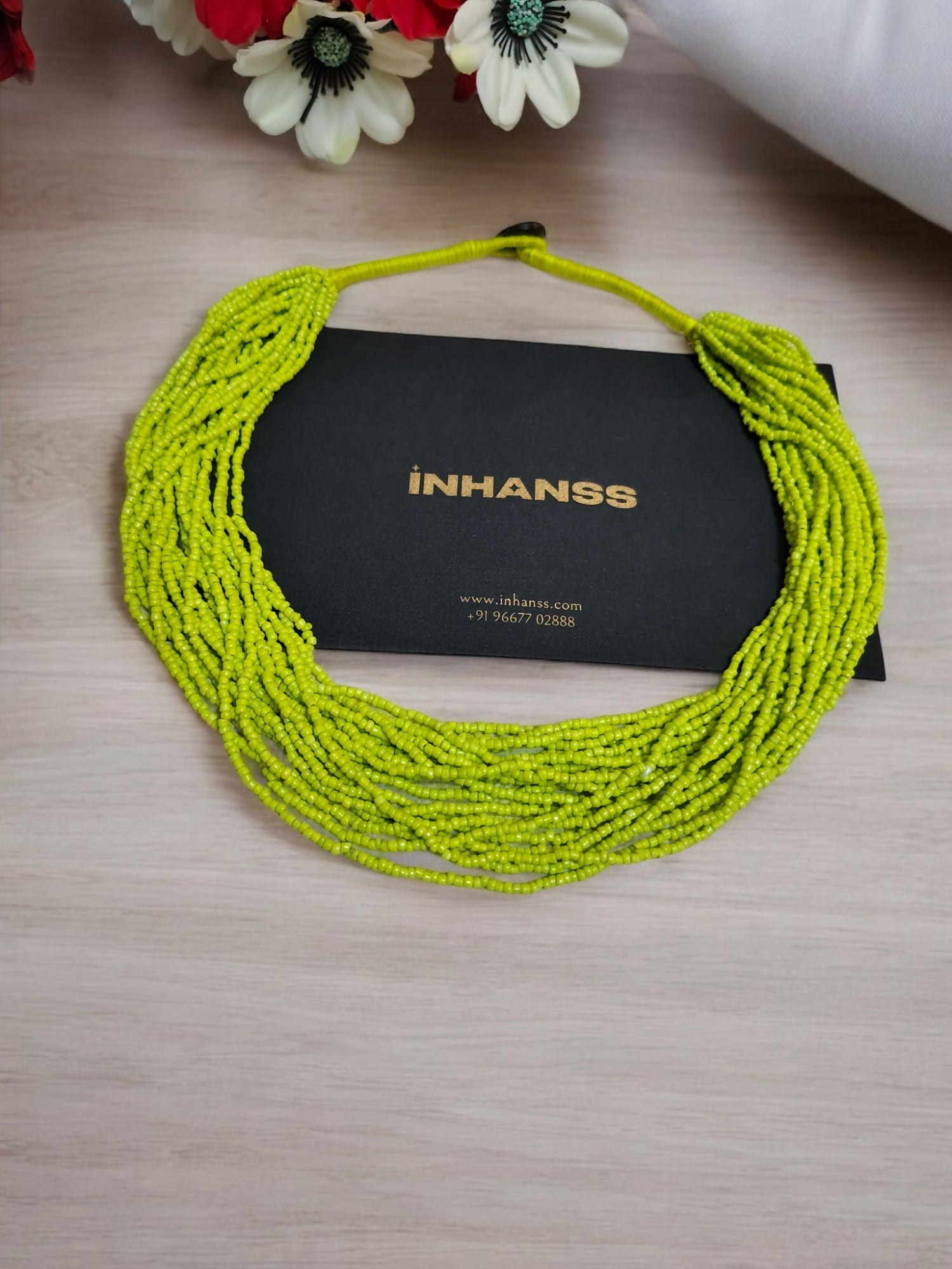 Inhanns Handmade Beaded Multilayer Necklace, 20 Layers - Neon Green