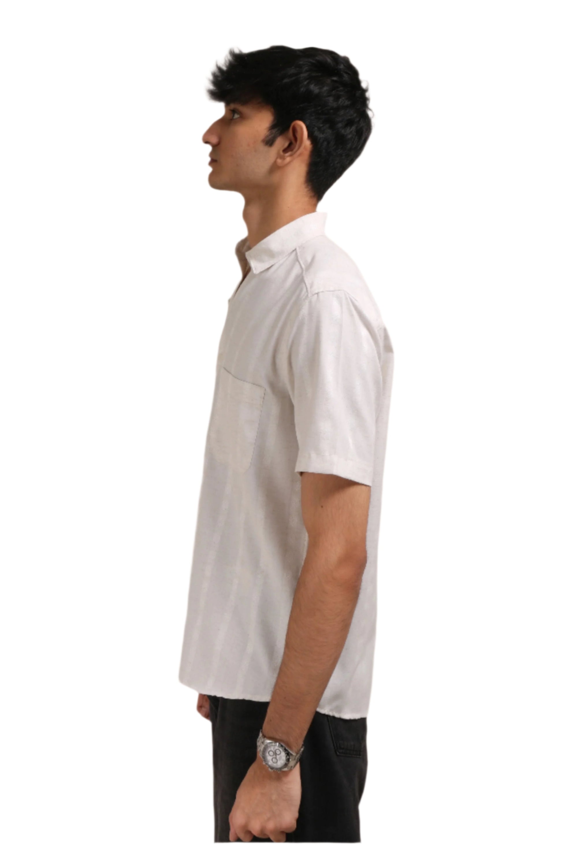 Xkind Off White Self Stripes Regular Fit Shirt 