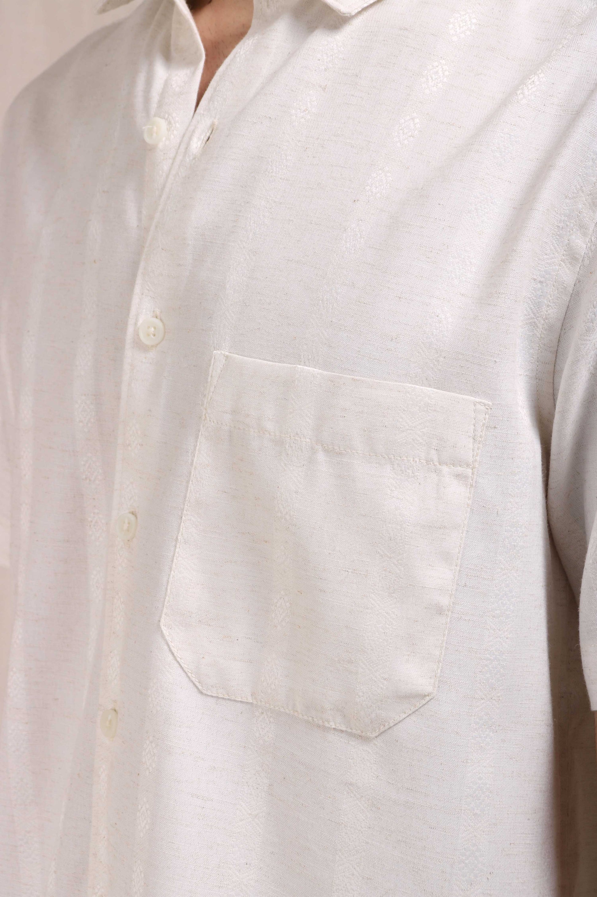 Xkind Off White Self Stripes Regular Fit Shirt 