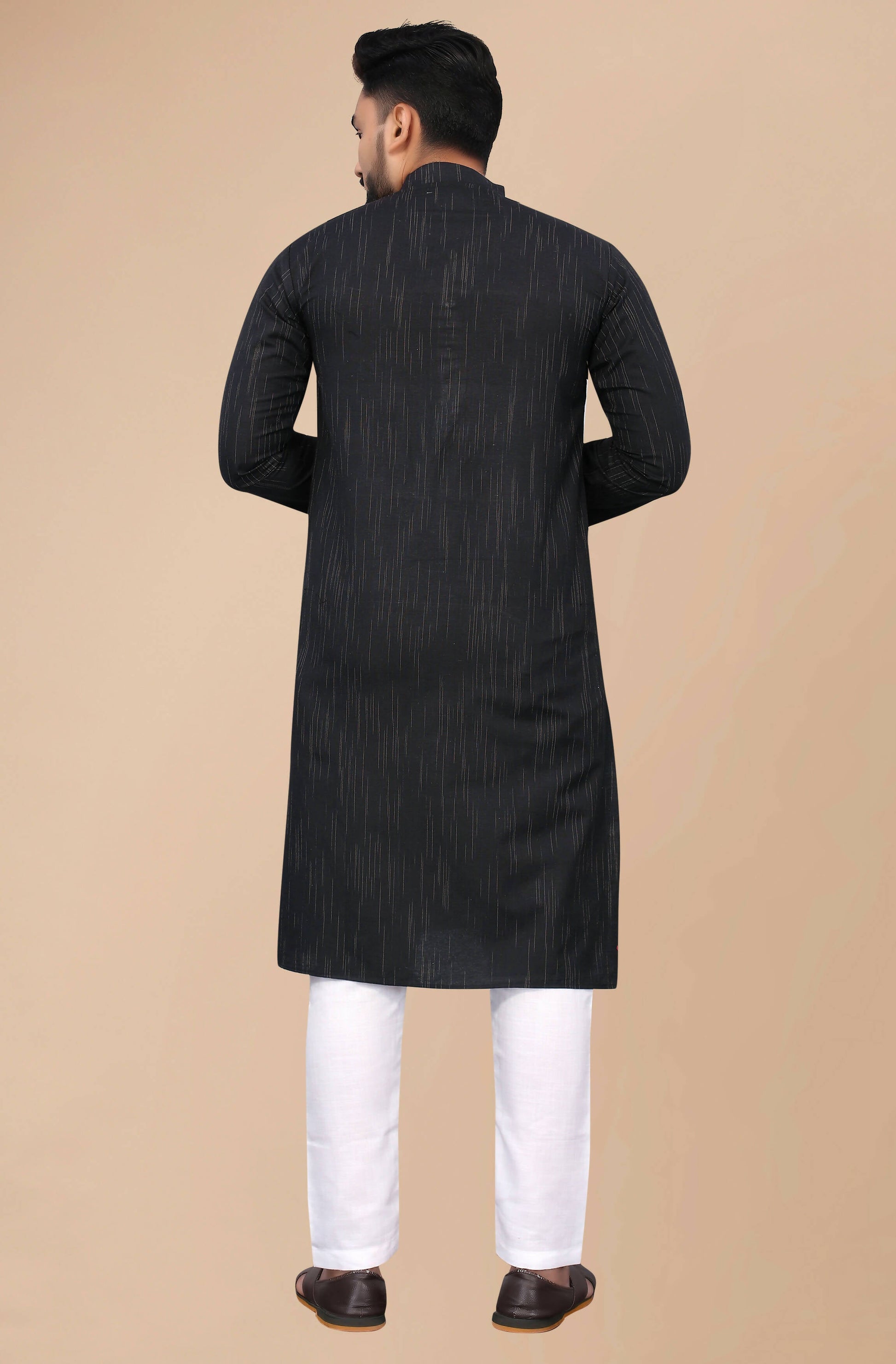 Indian Clothing Men's Black Striped Cotton Kurta - Mahotsav