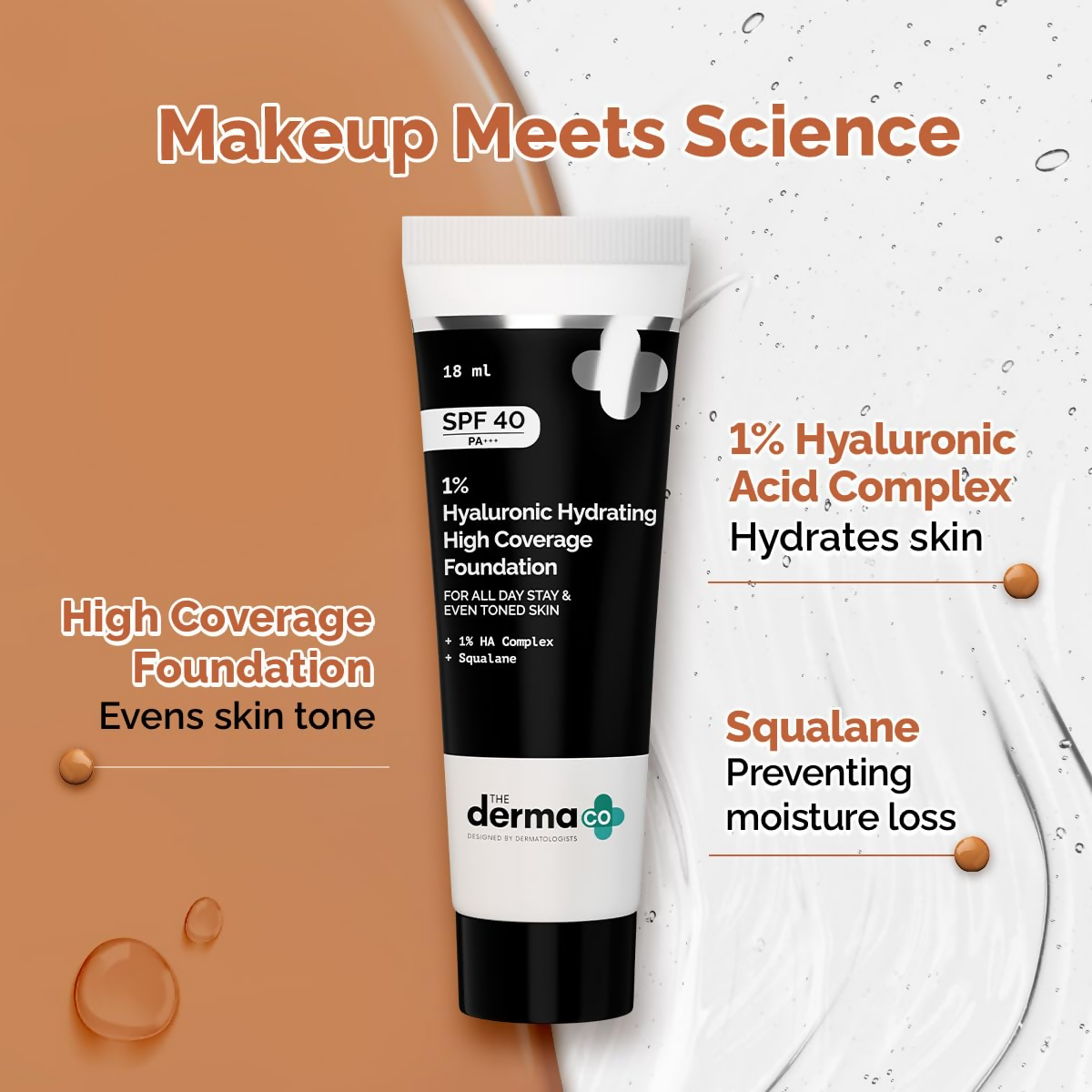 The Derma Co 1% Hyaluronic Hydrating High Coverage Foundation With SPF 40 PA+++ - 06 Beige - Limited Time Offer 