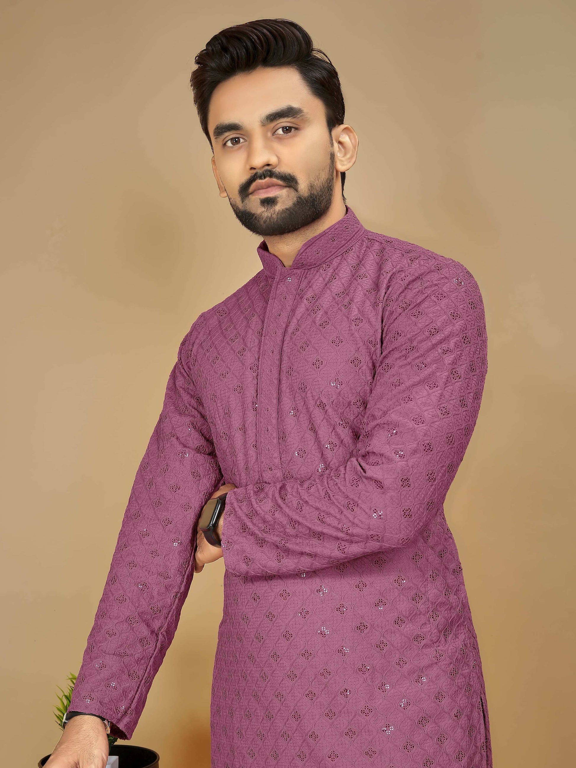 Anaita Purple Embroidered Rayon Straight Kurta