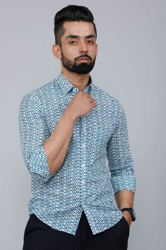 Miravan Men's White & Blue Premium Cotton Floral Print Casual Shirt 