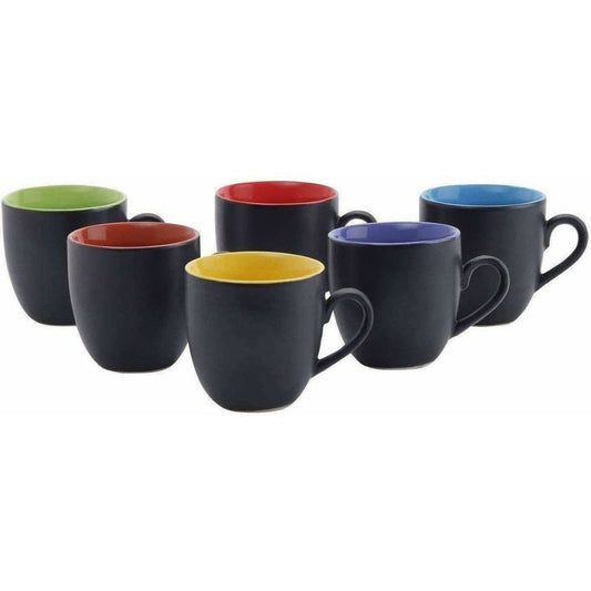 Black Mat Multicolour Tea/Coffee Cups, 180 Ml, Set of 6 Pieces. - Grab2buy