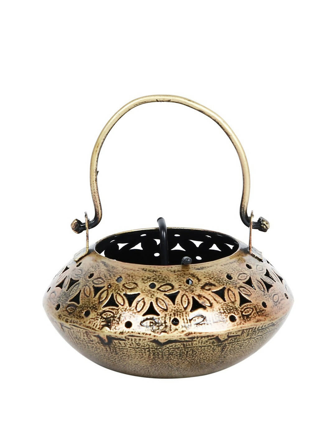 CraftVatika Gold-Toned Metal Degchi Hanging Tealight Candle Holder 