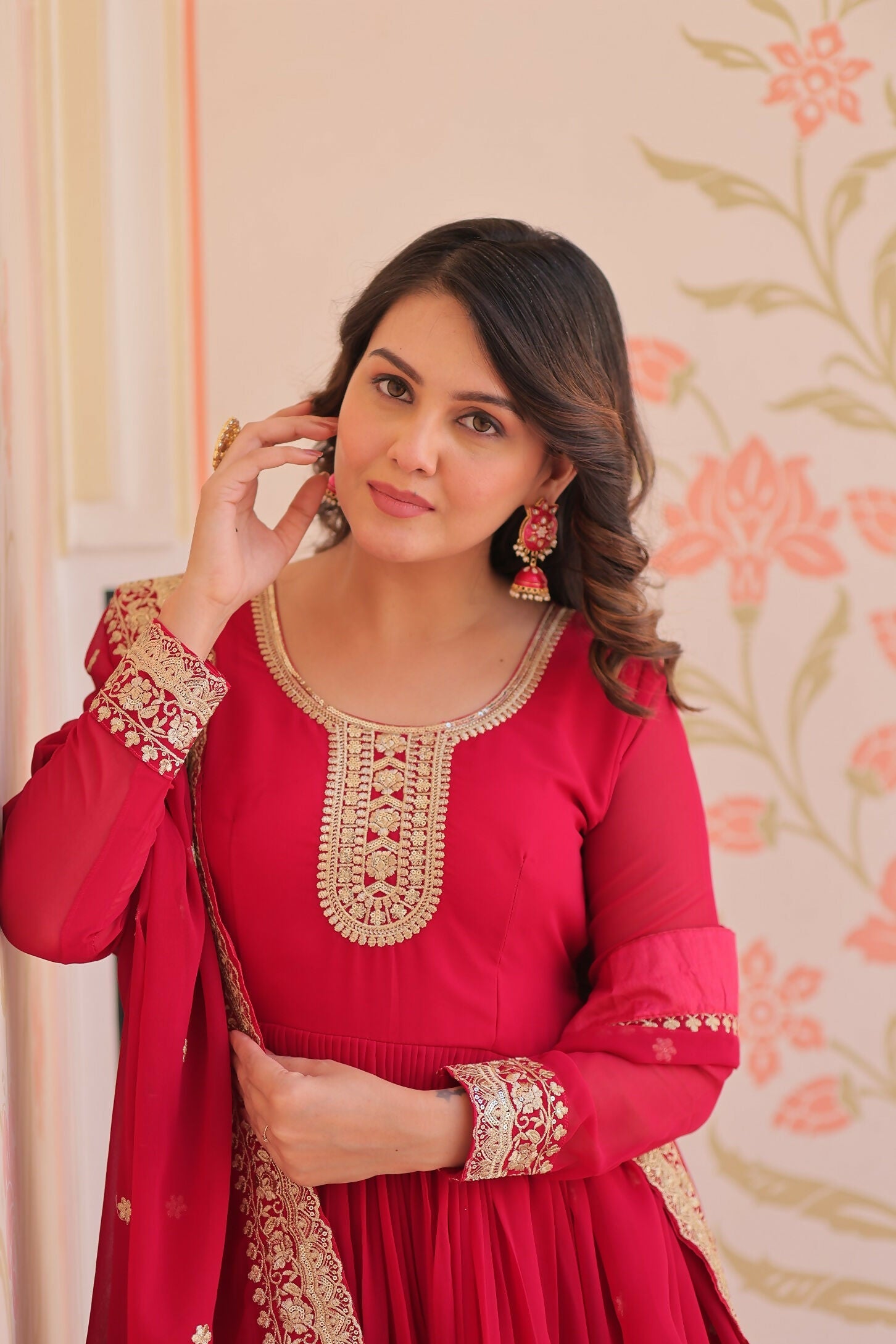Joban Fashion Maroon Georgette Sequence Embroidery Work Kurta Set