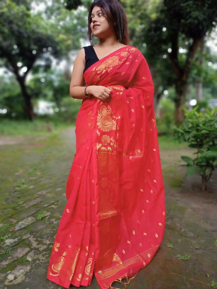 Exclusive Collection Red Beautiful Cotton Silk Grab2Buy 