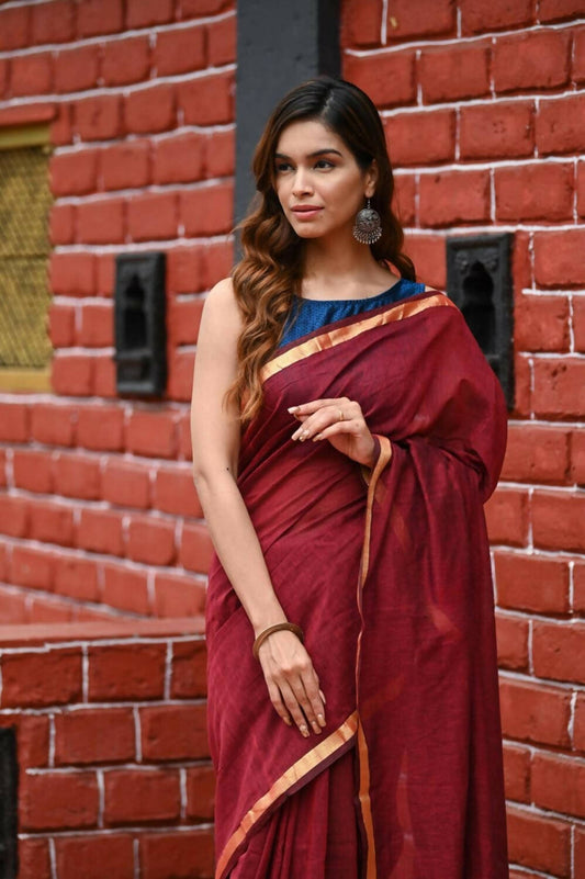 Very Much Indian Pure Cotton Handloom Saree With Intricate Borders - Red - Grab2buy