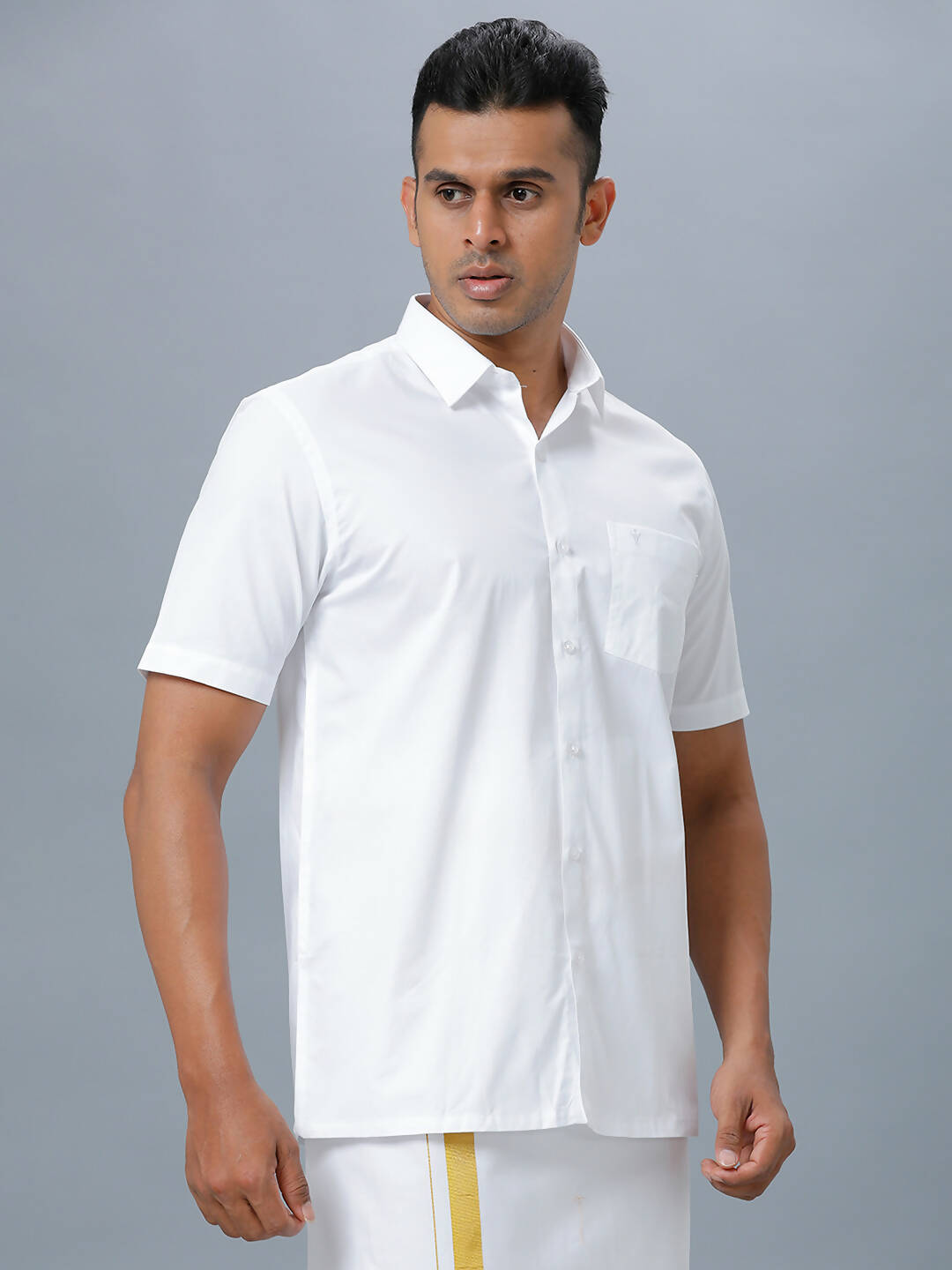 Ramraj Cotton Mens Half Sleeve Formal Poly Cotton White Shirt 