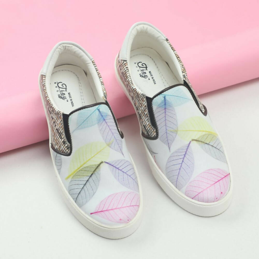 Tiny Bugs Girls Leaf Printed Slip Ons Sneakers - White  Grab2Buy Tiny Bugs Grab2Buy