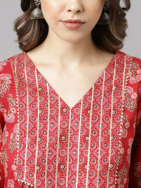 FIORRA Women's Red Cotton A-Line Kurta Set 