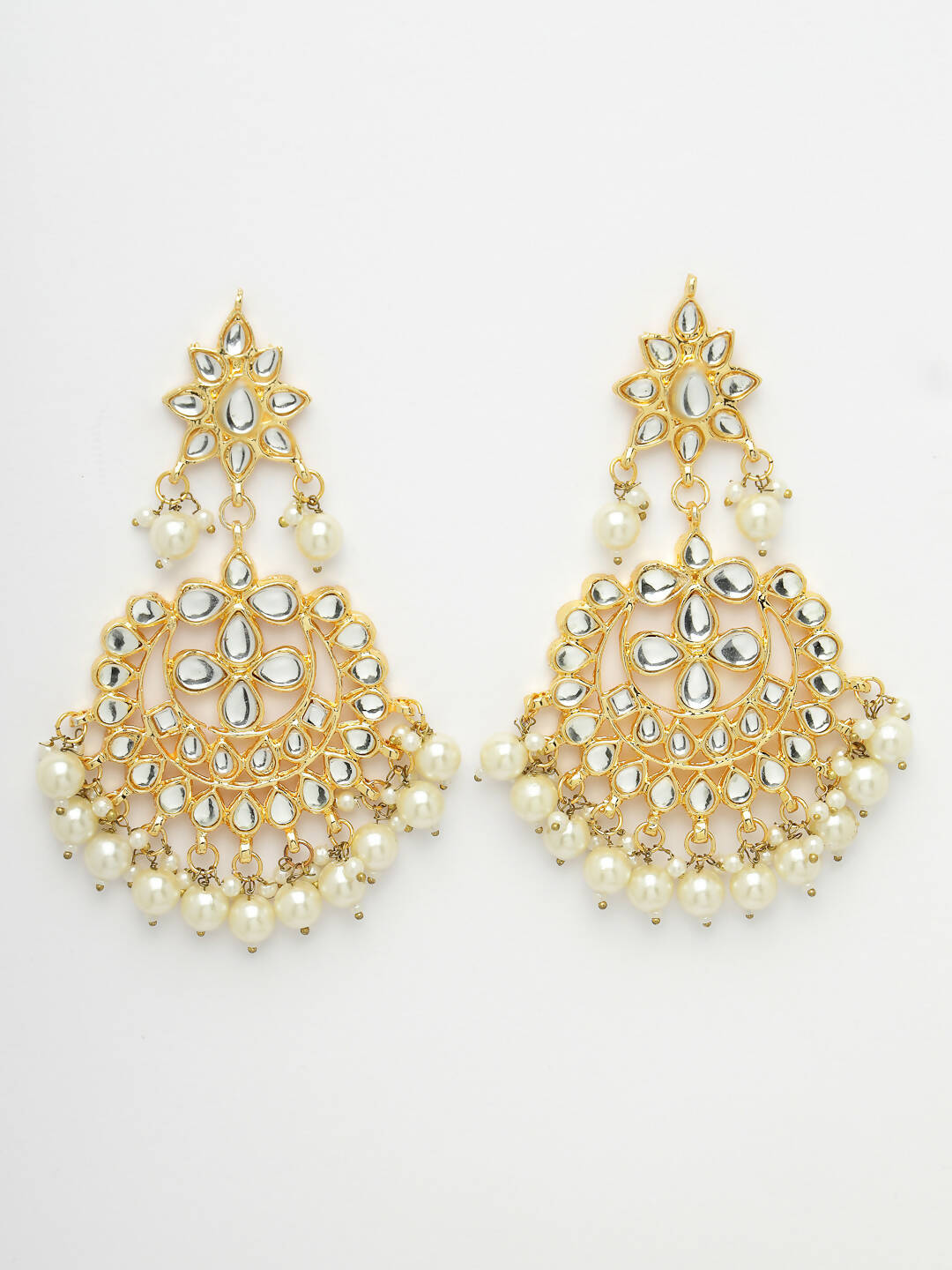 NVR Women's Gold-Polished Kundan Chandbali Earrings 
