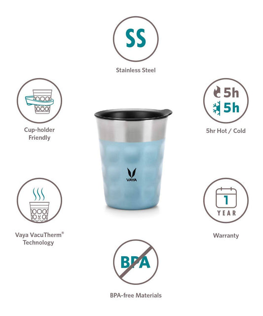 Vaya Popcup Insulated Coffee Mug Tumbler With Lid - 250 ml (Blue) 