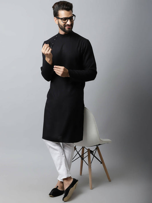 Even Apparels Black Color Linen Linen Men's Kurta With Side Placket (LN761) 