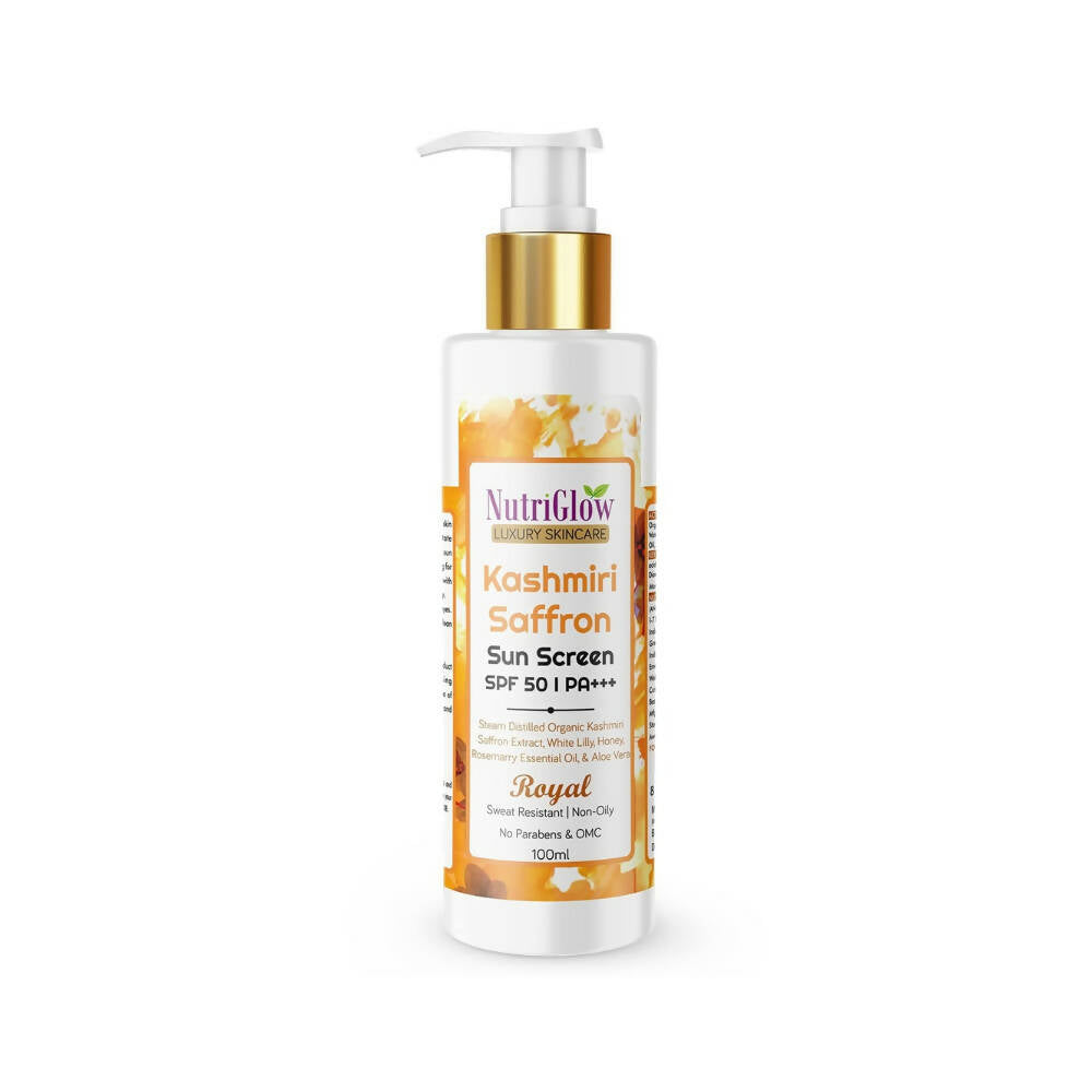 NutriGlow Luxury Skincare Kashmiri Saffron Sunscreen Serum 50 PA+++ 