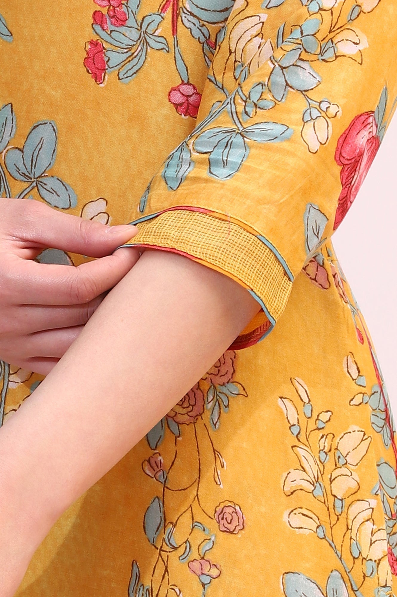 W for Woman Amber Yellow Floral Printed Modal Straight Kurta, Pants and Dupatta Set