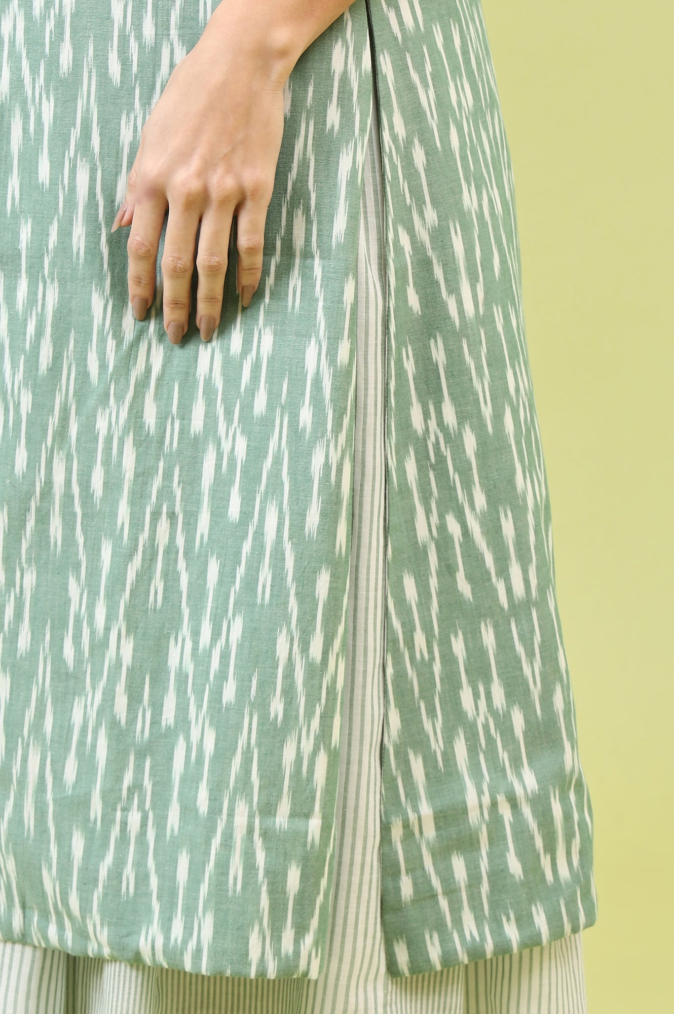 W for Woman White and Green Geometric Printed Flared Spaghetti Dress and Gilet Set  Grab2Buy WforWoman Grab2Buy