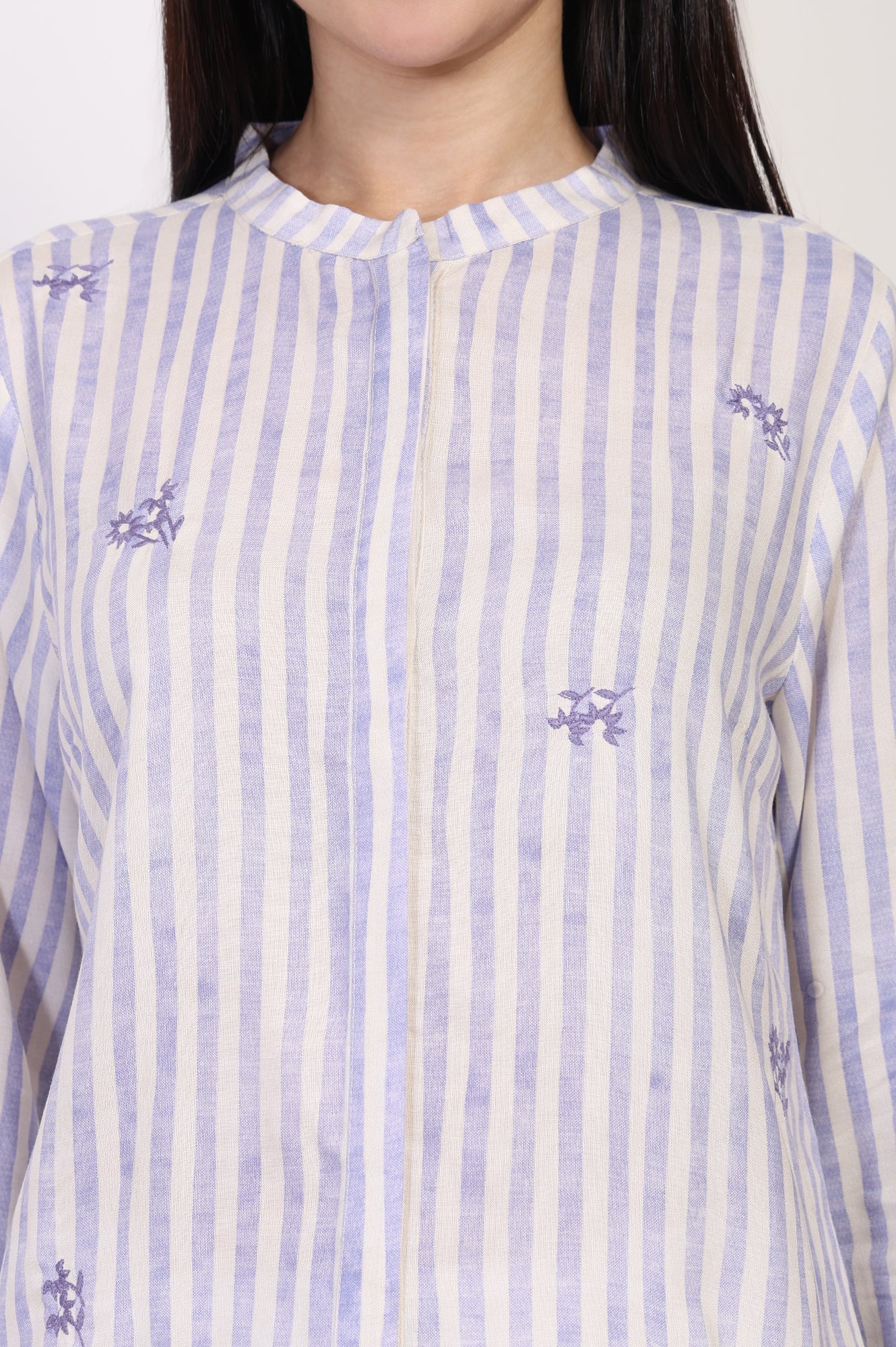 W for Woman White Striped Printed Thread Embroidered Straight Top  Grab2Buy WforWoman Grab2Buy