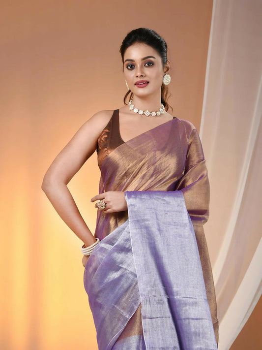 Exclusive Collection Beautiful Copper Tissue Silk Hand Weaving Handloom Grab2Buy With Running Blouse Piece 