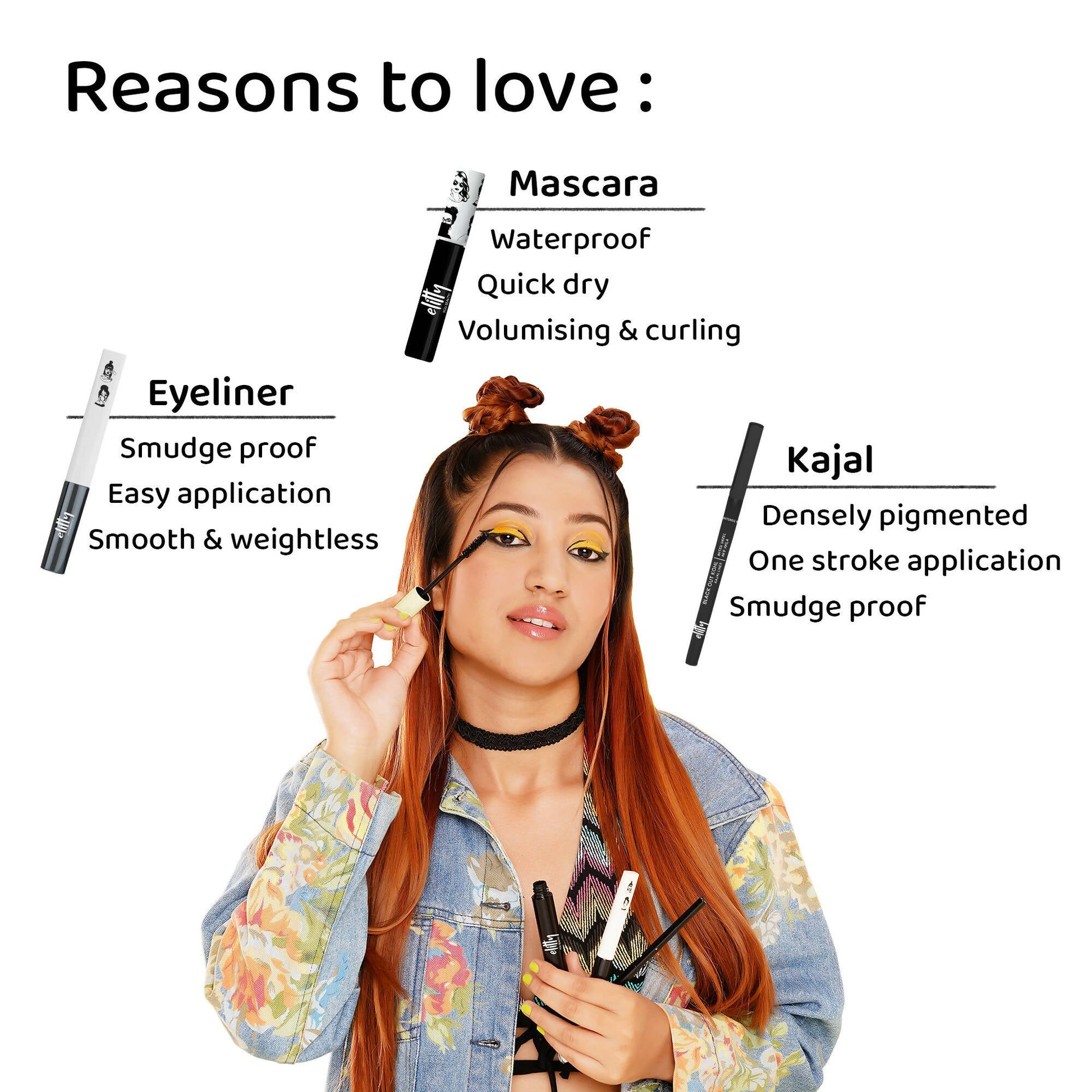 Elitty Eye Gotta Feeling Ultimate Black 3 in 1 Eyeliner, Kajal, Mascara Combo - Grab2buy