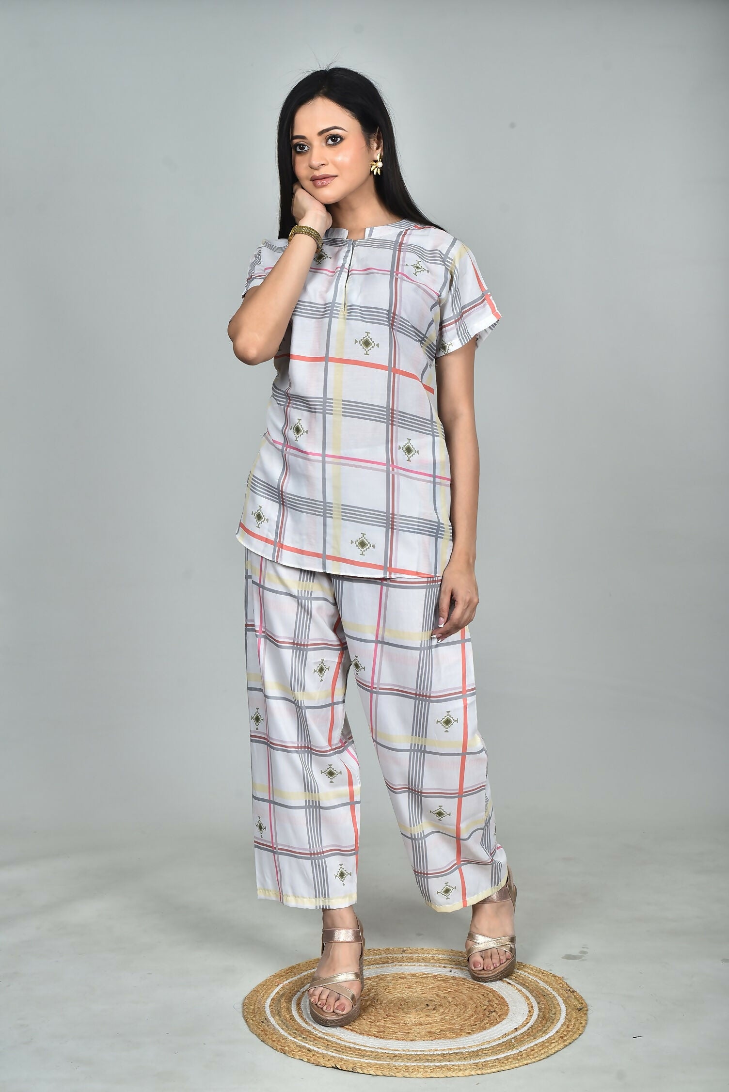 Morchari Digital Print Semi Muslin Co-Ord Set Top & Trouser-Multicolor 