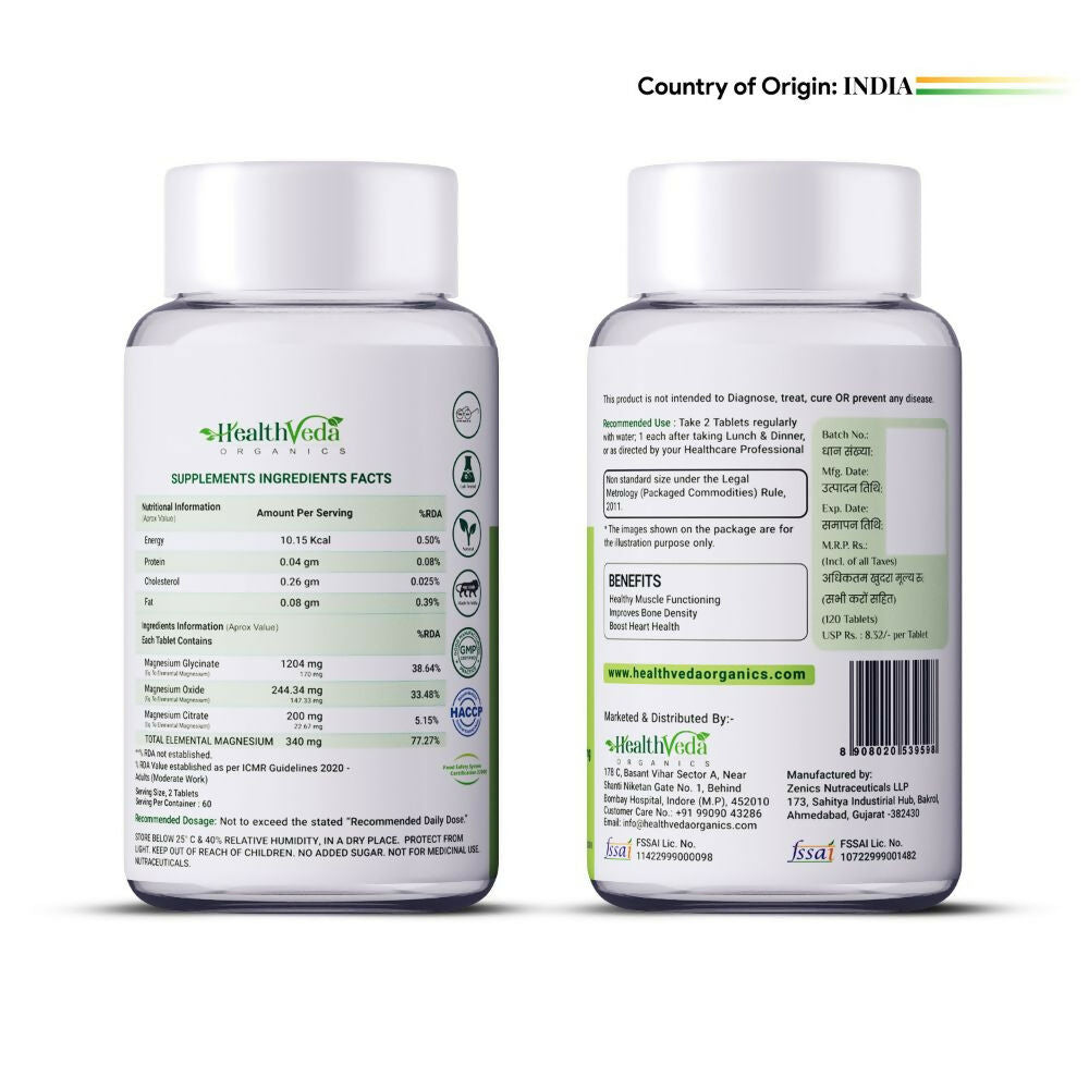 Health Veda Organics Magnesium Citrate+Glycinate Tablets 