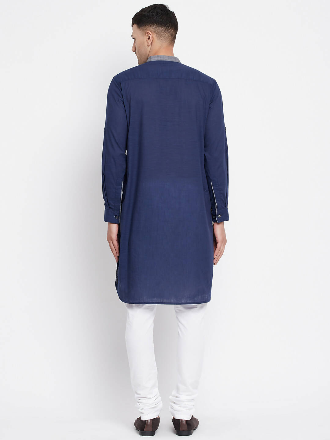 Even Apparels Blue Pure Cotton Men's Kurta With Contrast Collar And Placket 