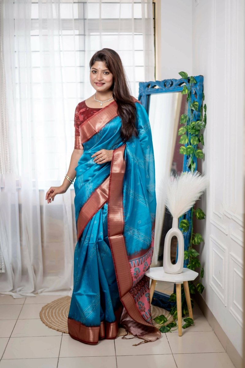 Aastha Fashion Turquoise Woven Soft Silk Saree with Blouse - Grab2buy