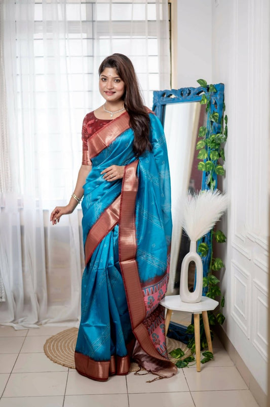 Aastha Fashion Turquoise Woven Soft Silk Saree with Blouse - Grab2buy