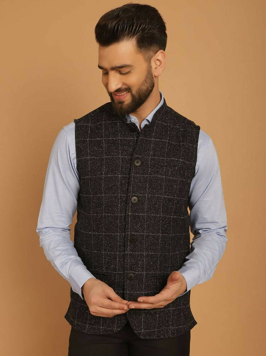 Even Apparels Pure Wool Nehru Jacket - Black