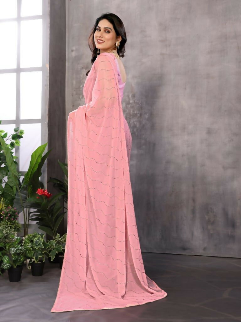 Aafreen Partywear Designer Pink Georgette Fancy Saree