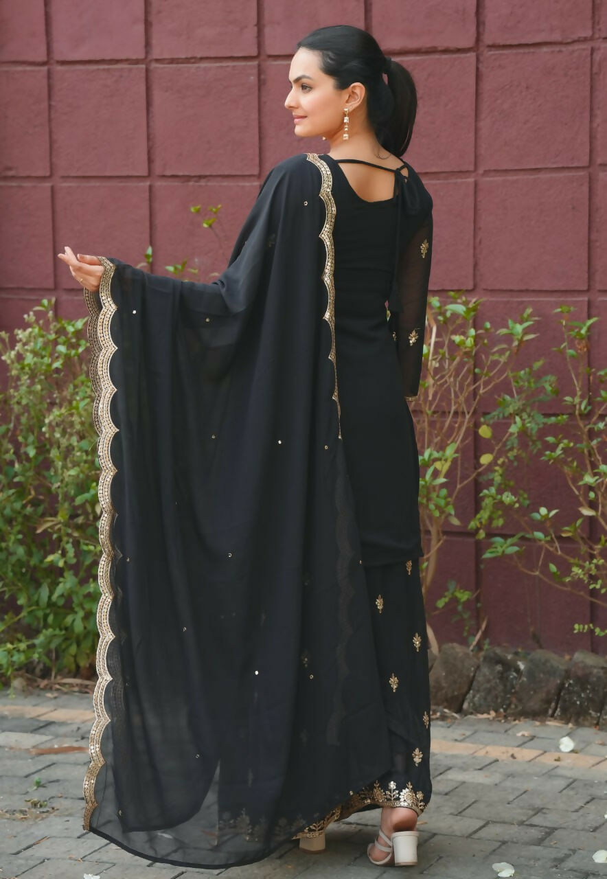 Joban Fashion Black Georgette Embroidered Sharara Set