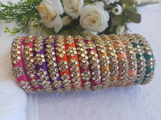 Multi color Silk Threaded Stone Bangles Sets 