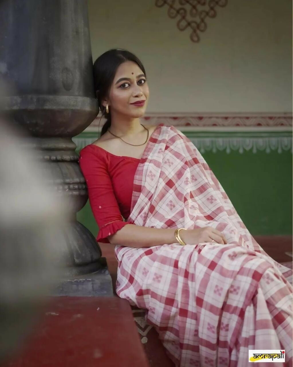 Exclusive Collection Beautiful Check Red Pure Cotton Woven Handloom Grab2Buy With Running Blouse Piece 