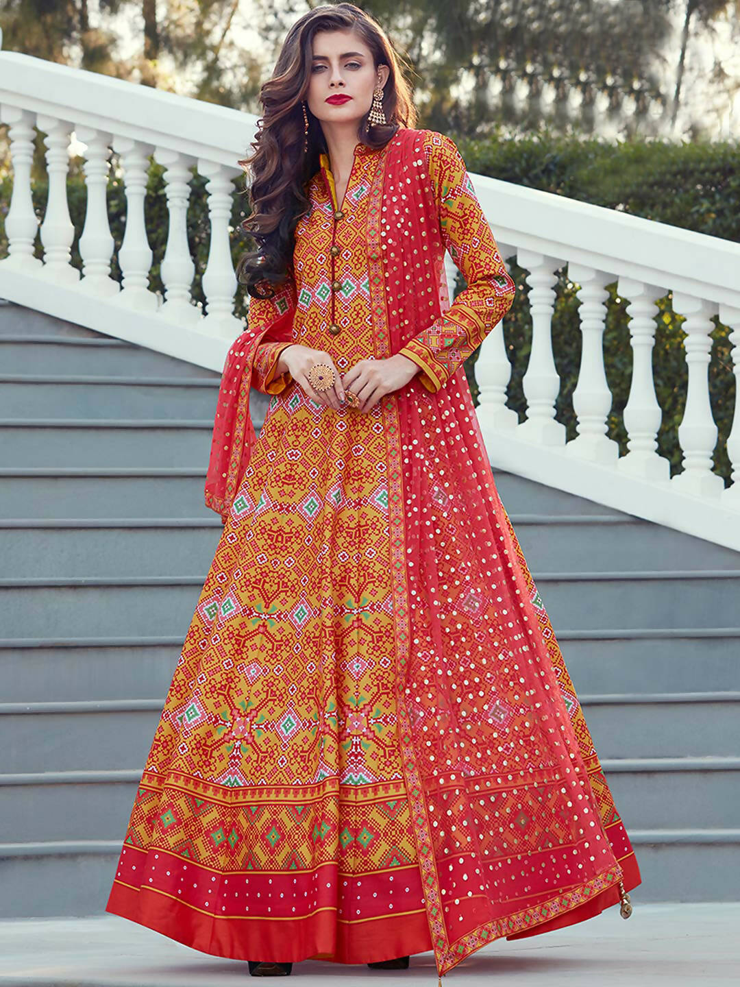 Partywear Designer Orange Heavy Soft Killer Silk Salwar Suit - Anbazaar